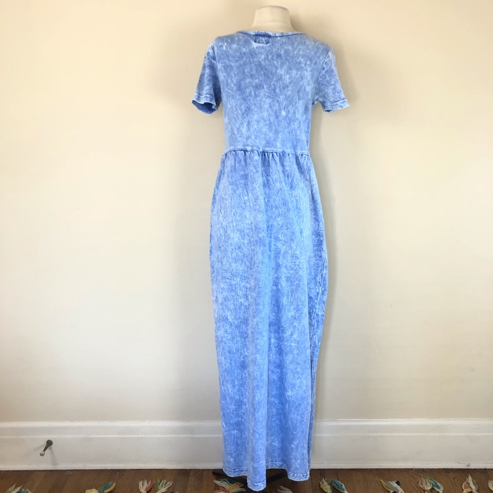 vintage 90s acid washed faux denim jean dress tie dye maxi t shirt grunge y2k - Picture 7 of 10